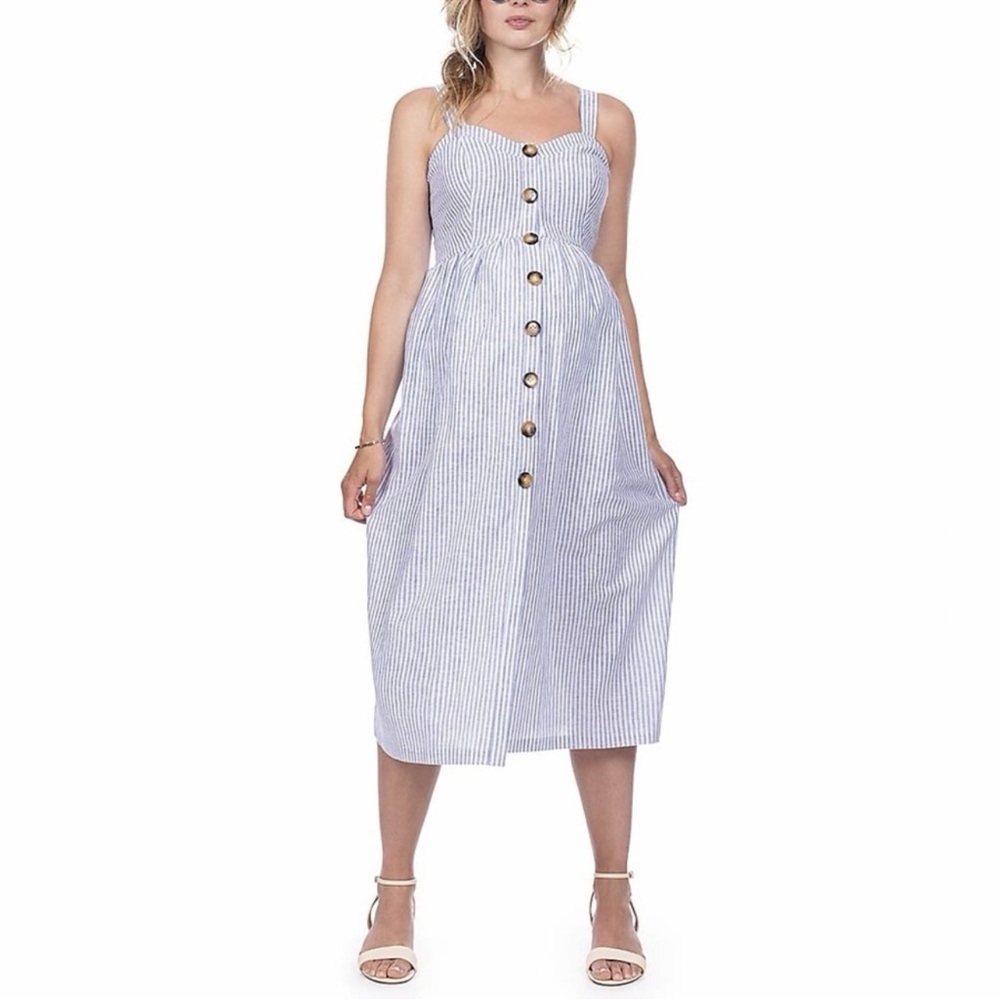 Seraphine Adalia Blue and White Striped Midi Dress Maternity Nursing